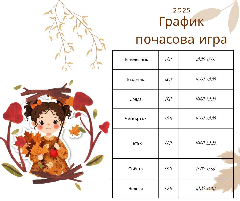 График за почасова игра в ПЦ ''Скай''