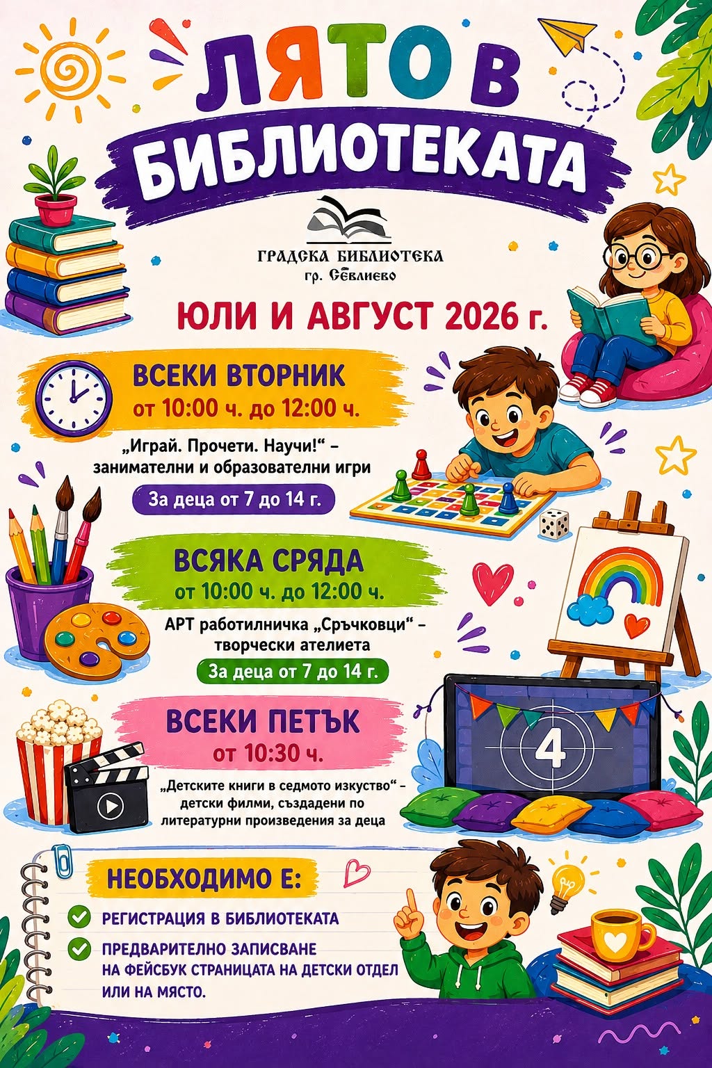 Плакат ''Лято в библиотеката в Севлиево'' - програма