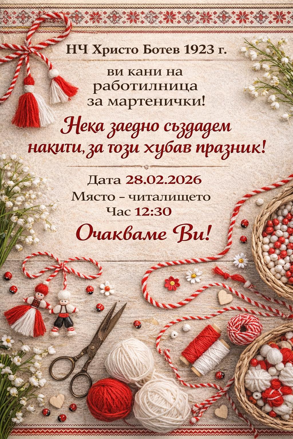 Плакат за работилничка за мартеници в с. Драгановци